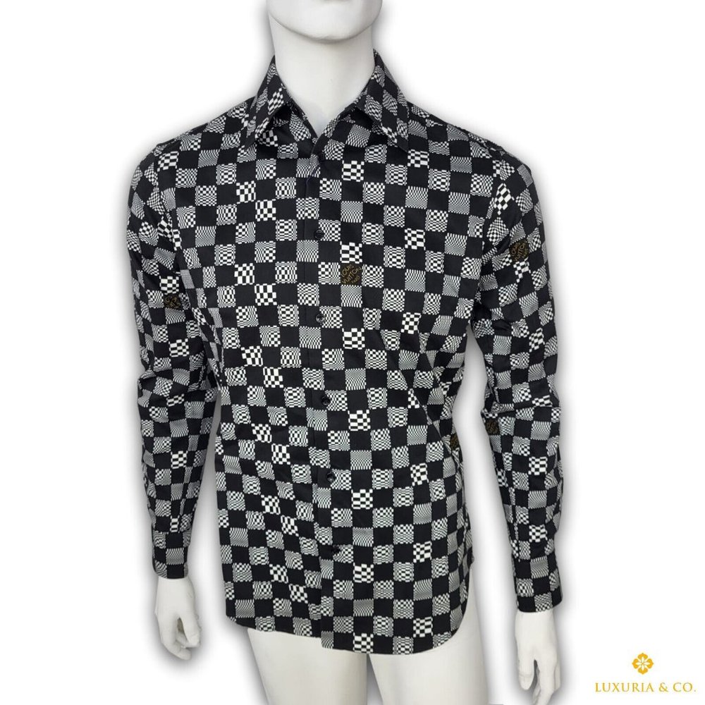 Louis Vuitton Men's Classic Black & White Distorted Damier Shirt